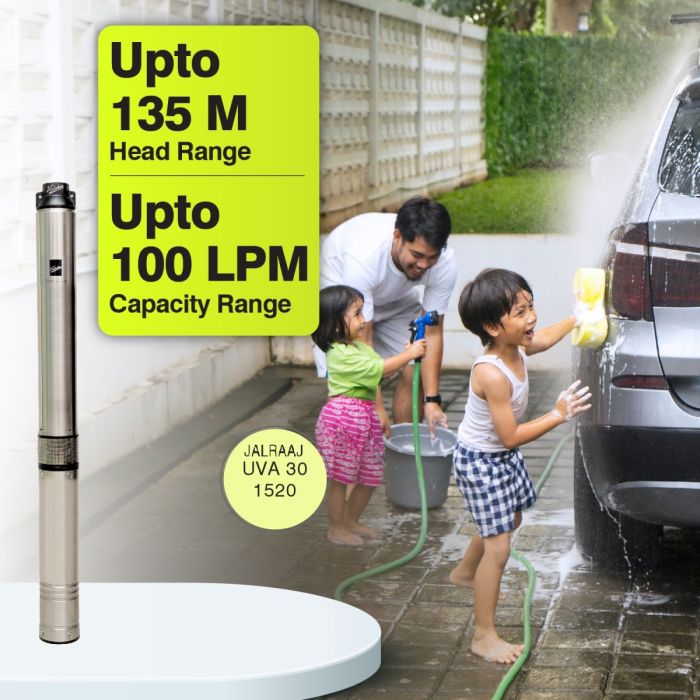 Borewell Submersible Pump, KP4 JALRAAJ UVA 30-1520, 1.5 HP, Single Phase, 220 Volts, Size 32mm with control panel
