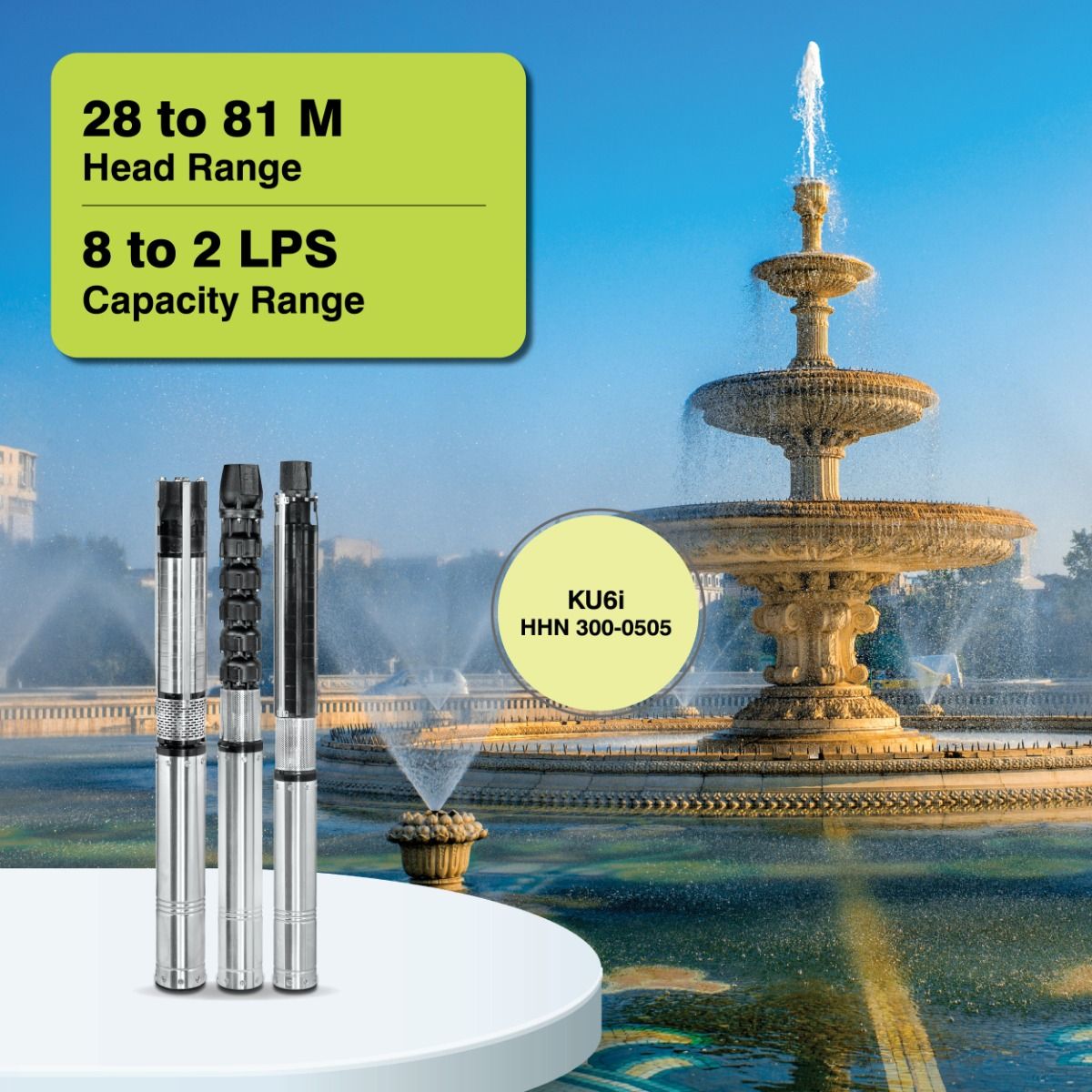 Borewell Submersible Pump, KU6i HHN 300-0505, 5 HP, Three Phase, 415 Volts, Size 65mm