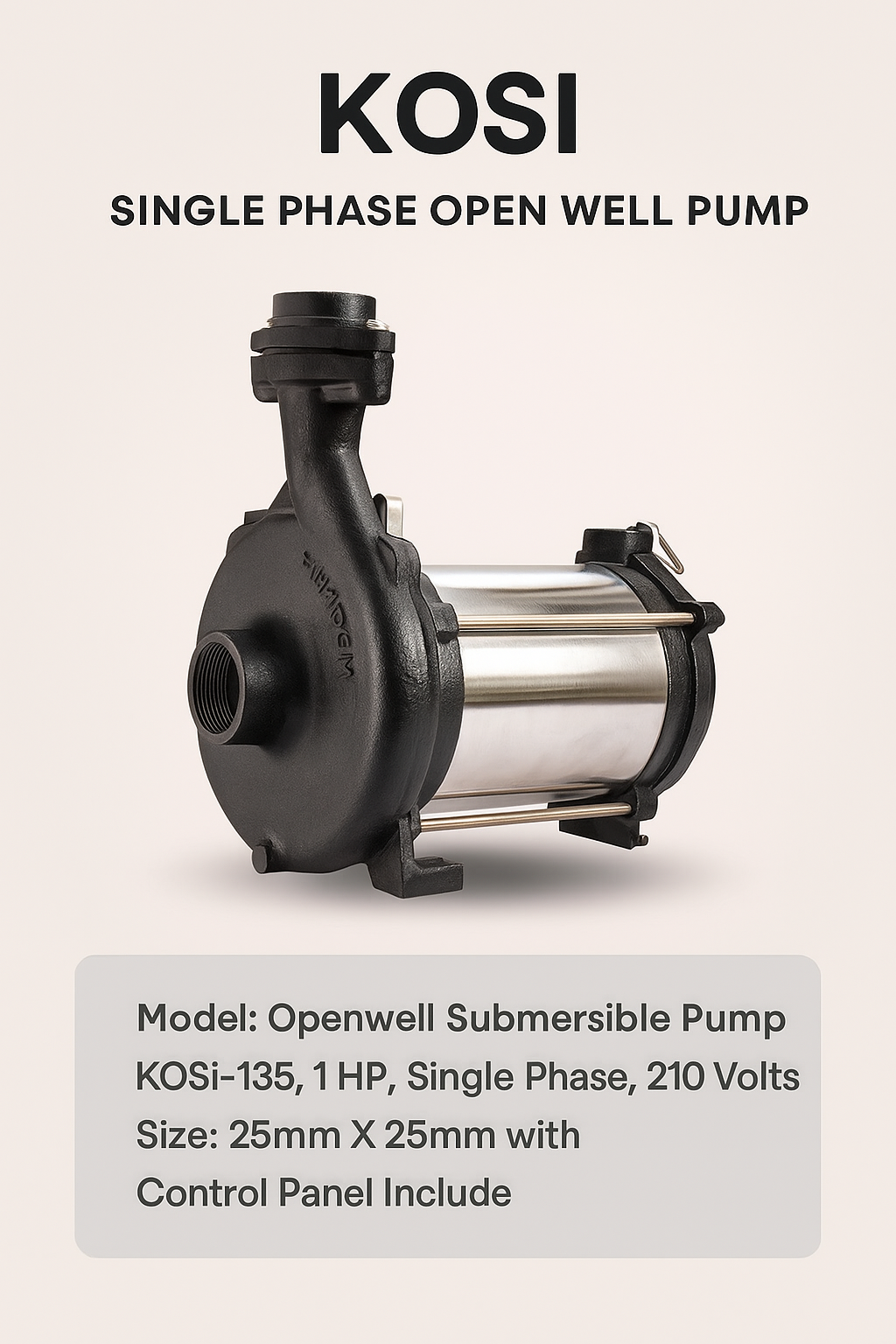 Self-Priming Pump, V FLOW, 1 HP, Single Phase, 240 Volts, Size 25mm X 25mm