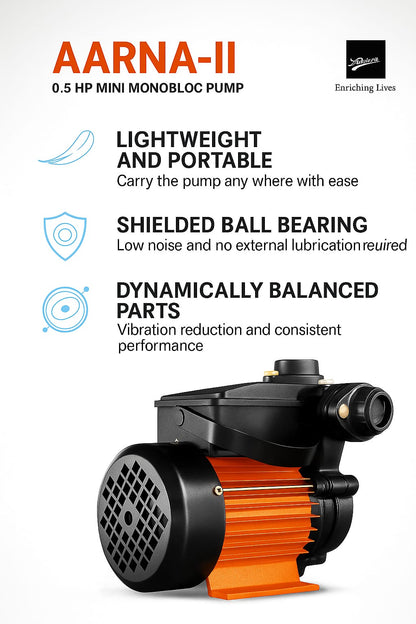 Self-priming Pump, Kirloskar ANISA-II, 0.5 HP, Single Phase, 260 Volts, 25mm x 25mm